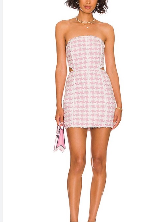 Retrofete Dresses & Skirts - Retrofete Pink Houndstooth Strapless Mini Dress